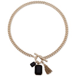 Stone & Chain Tassel Charm 16 Pendant Necklace