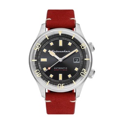 Mens Bradner Automatic Red Genuine Leather Strap Watch 42mm