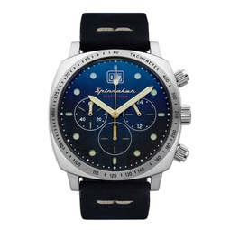 Mens Hull Chrono Navy Blue Genuine Leather Strap Watch 42mm