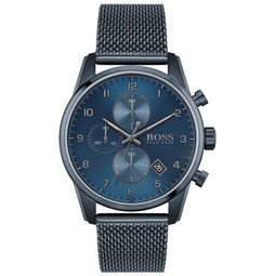 BOSS Mens Chronograph Skymaster Blue Ion-Plated Mesh Steel Bracelet Watch 44mm