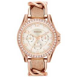 Womens Riley Rose Gold-Tone Chain and Bone Leather Strap Watch 38mm ES3466