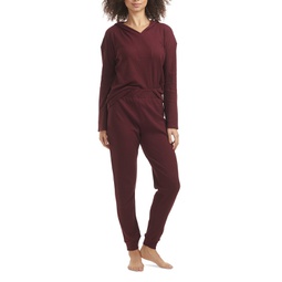 Womens Solid Knit Waffle Pajama Set