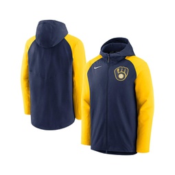 Mens Navy and Gold Milwaukee Brewers Authentic Collection Full-Zip Hoodie Performance Jacket