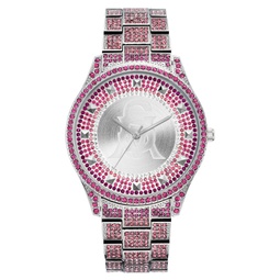 Womens Silver-Tone Metal Bracelet and Accented with Pink Crystals Watch 40mm