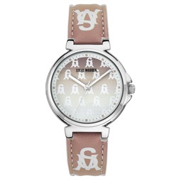 Womens Ombre Tan and White Polyurethane Leather Strap with Steve Madden Logo and Stitching Watch 36mm