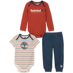 Baby Boys Solid Stripe Bodysuits and Solid Joggers 3 Piece Set