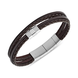 Mens Brown Multi-Strand Braided Leather Bracelet