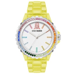 Womens Analog Transparent Yellow Plastic with Rainbow Crystal Bracelet Watch 40mm