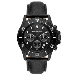 Mens Everest Chronograph Black Leather Strap Watch 45mm