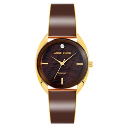 Womens Three-Hand Quartz Brown and Gold-Tone Alloy Bangle Watch 34mm