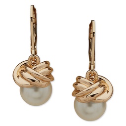 Gold-Tone Knot & Imitation Pearl Drop Earrings