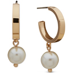 Gold-Tone Imitation Pearl Charm Hoop Earrings