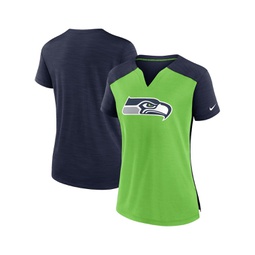 Womens Neon Green College Navy Seattle Seahawks Impact Exceed Performance Notch Neck T-shirt