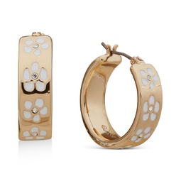 Gold-Tone Small Pave White Flower Hoop Earrings 0.64