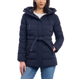 Womens Belted Packable Puffer Coat
