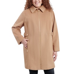 Womens Plus Size Club-Collar Zip-Front Coat