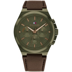 Mens Multifunction Brown Leather Watch 46mm