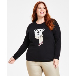 Plus Size Cotton Polar-Bear-Graphic Sweater