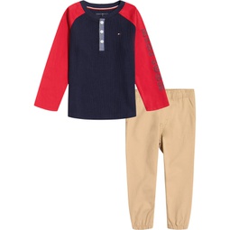 Baby Boys Long Sleeve Colorblock Henley T-shirt and Sueded Twill Joggers 2 Piece Set