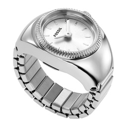 Womens Ring Watch Two-Hand Silver-Tone Stainless Steel Bracelet Watch 15mm