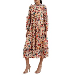 Womens Avery Long Sleeve Burnout Floral Midi Dress