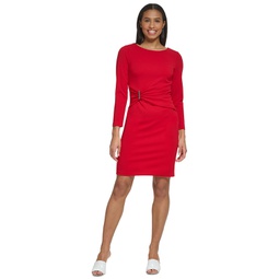 Womens Hardware-Trimmed Side-Ruched Sheath Dress