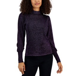 Womens Shine Embellished Puffed-Sleeve Sweater