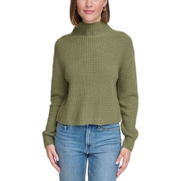 Womens Patched Mock Neck Sweater