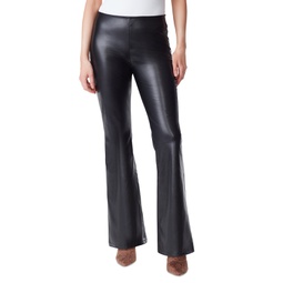 Womens Faux-Leather Pull-On Flare-Leg Pants