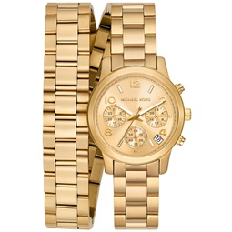 Womens Runway Chronograph Gold-Tone Stainless Steel Double Wrap Bracelet Watch 34mm