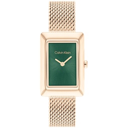 Womens Two Hand Carnation Gold-Tone Stainless Steel Mesh Bracelet Watch 22.5mm