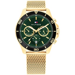 Mens Multifunction Gold-Tone Stainless Steel Mesh Watch 43mm