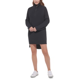 Womens Half-Zip High-Low Sweater Dress