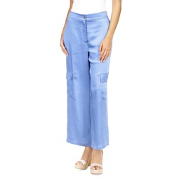 Womens Solid Satin Cargo Pants