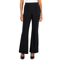 Womens Mid-Rise Ponte Seamed-Front Pants