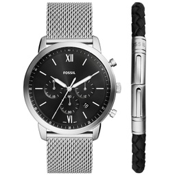 Mens Neutra Chronograph Silver-Tone Stainless Steel Mesh Watch 44mm and Bracelet Box Gift Set
