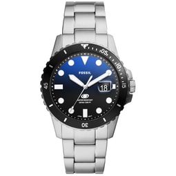 Mens Blue Dive Three-Hand Date Silver-Tone Stainless Steel Watch 42mm