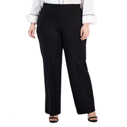 Plus Size Compression Pull-On Wide-Leg Trousers