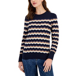 Womens Cotton Wavy-Striped Sweater