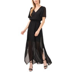 Womens Smocked Waist Flutter Sleeve Maxi Dress