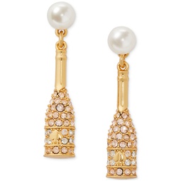 Gold-Tone Pave & Imitation Pearl Champagne Drop Earrings