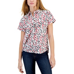 Womens Cotton Ditsy-Floral Printed Shirt