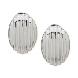 Silver-Tone Ridged Oval Clip-On Button Earrings