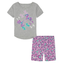 Toddler Girls Leopard Logo Bike T-shirt and Shorts Set