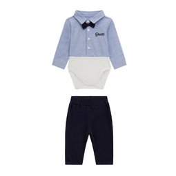 Baby Boys Long Sleeve Oxford Stretch Woven Bodysuit and Knit Bottom 2 Piece Set