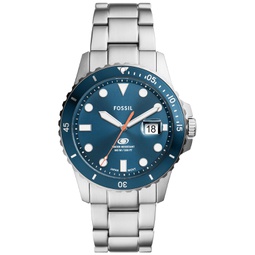 Mens Blue Dive Three-Hand Date Silver-Tone Stainless Steel Watch 42mm