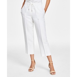 Womens Linen-Blend Mid Rise Drawstring-Waist Crop Pants Regular & Petite