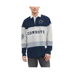 Mens Heather Gray Navy Dallas Cowboys Connor Oversized Rugby Long Sleeve Polo Shirt