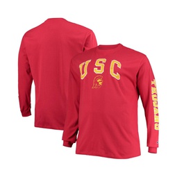 Mens Cardinal Distressed USC Trojans Big and Tall 2-Hit Long Sleeve T-shirt