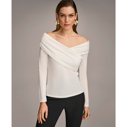 Womens Off-The-Shoulder Long-Sleeve Top